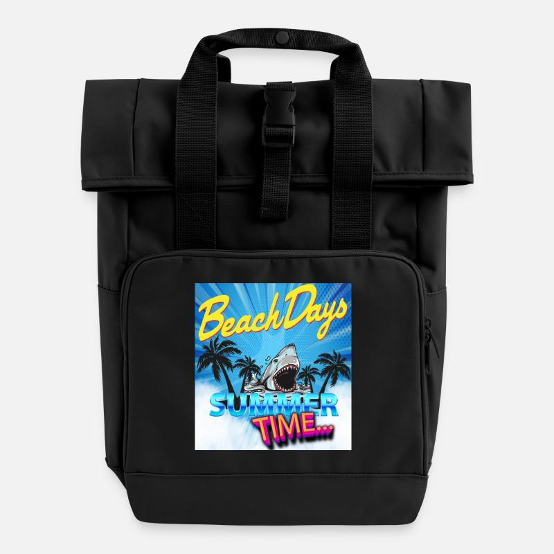 Summer Time - Roll Top Backpack with Two Handles - black