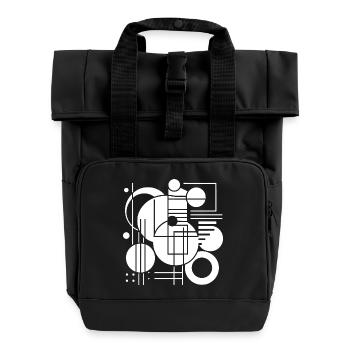 Geometric Black and White Pattern Print - Roll Top Backpack with Two Handles - black - Front
