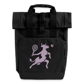 Cow Tennis Tennis Player Silhouette Minimalist - Roll Top Backpack with Two Handles - black - Front