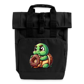 Tortue mignonne beignet dessin animé bite drôle - Sac à dos Roll Top à deux anses - noir - Devant