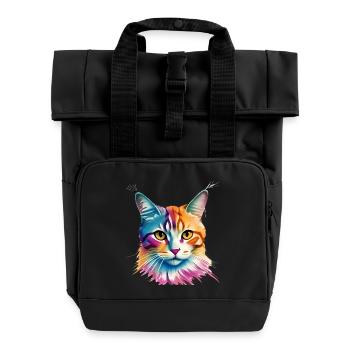 Katze - Rolltop Rucksack mit zwei Griffen - Schwarz - Vorne