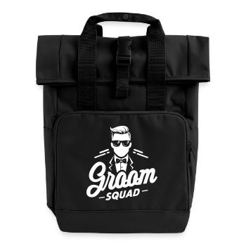 Groom "Groom Squad" Logo with Suit and Bow Tie - Roll Top Backpack with Two Handles - black - Front
