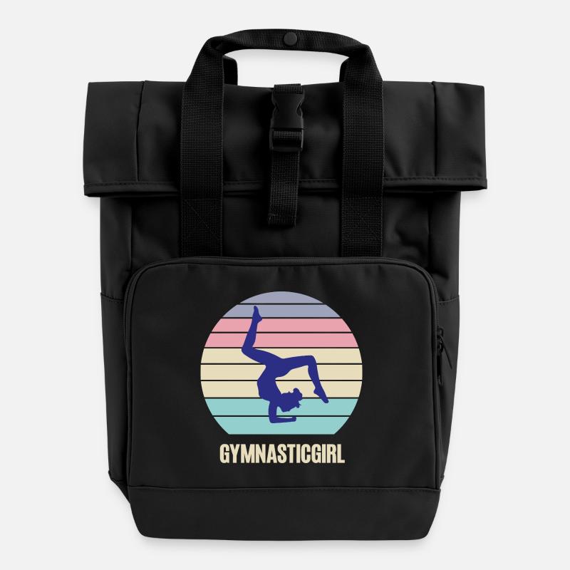 Gymnast Gymnastics Handstand Gymnastics Acrobatics - Roll Top Backpack with Two Handles - black