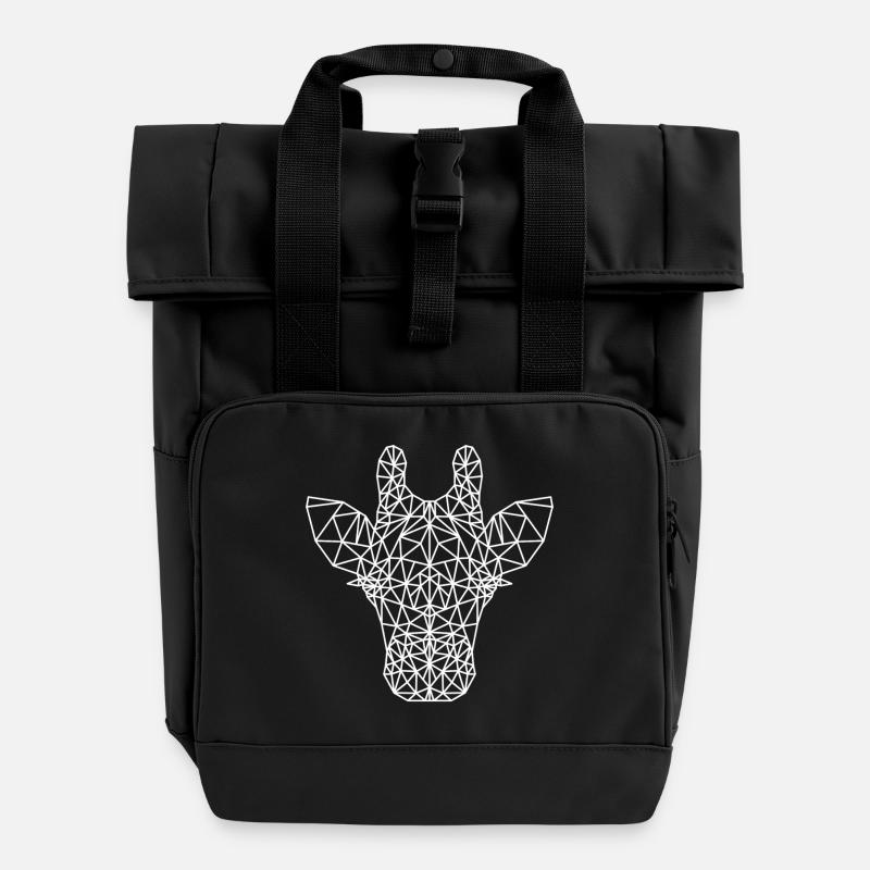 Geometric giraffe head line network - Roll Top Backpack with Two Handles - black