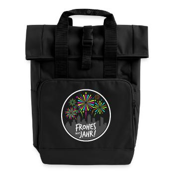 Frohes Neues Jahr 2026 Lustiges Silvester Geschenk - Rolltop Rucksack mit zwei Griffen - Schwarz - Vorne