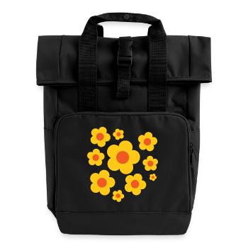 Summer Blossoms Yellow-Orange Flower Power - Roll Top Backpack with Two Handles - black - Front