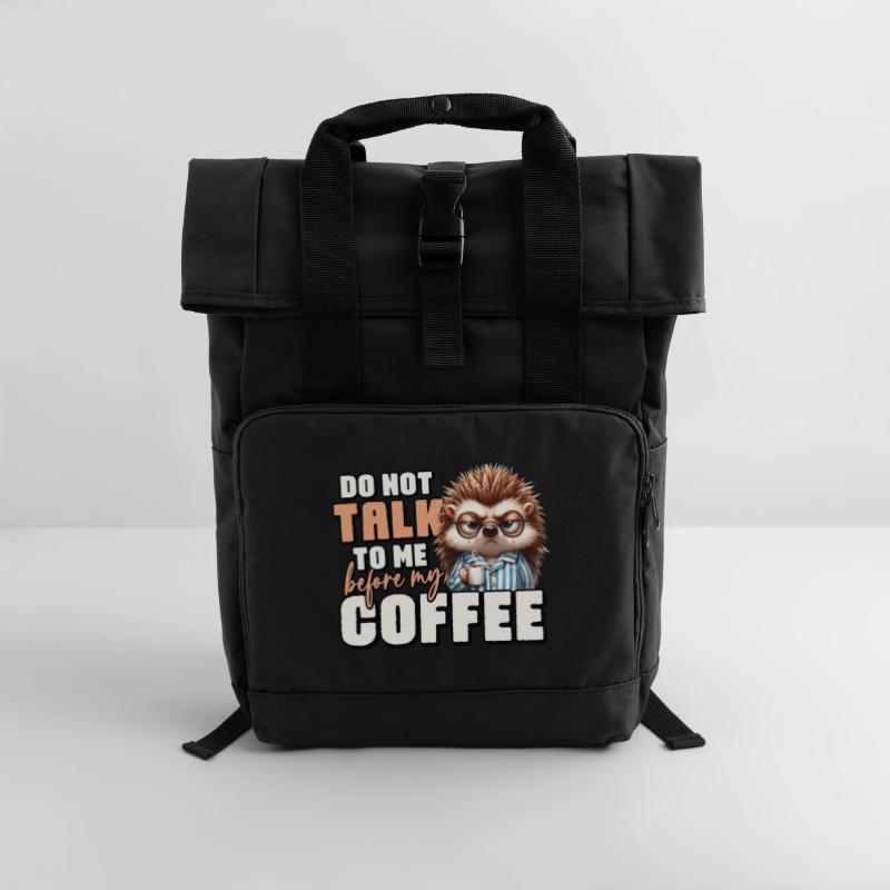 Grumpy hedgehog with coffee Roll Top Backpack with Two Handles