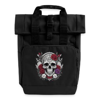 Gothic Totenkopf - Rolltop Rucksack mit zwei Griffen - Schwarz - Vorne