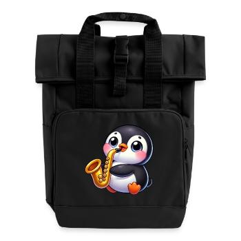 Pingouin, Saxophone, Joueur, Jazz, Musicien - Sac à dos Roll Top à deux anses - noir - Devant