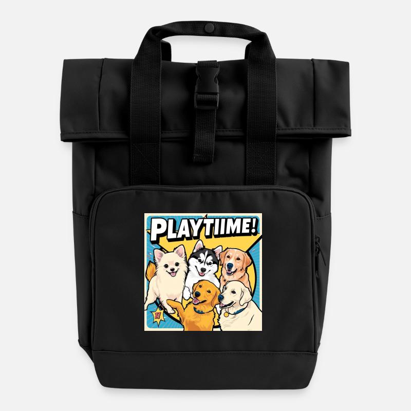 Comic Dogs - Playtime - Roll Top Backpack with Two Handles - black