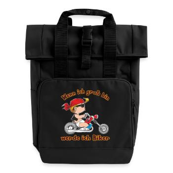 Wenn ich groß bin werd ich Biker - RAHMENLOS Baby - Rolltop Rucksack mit zwei Griffen - Schwarz - Vorne