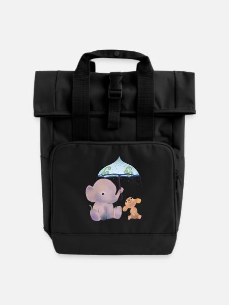 Maus und Elefant - Rolltop Rucksack mit zwei Griffen - Schwarz