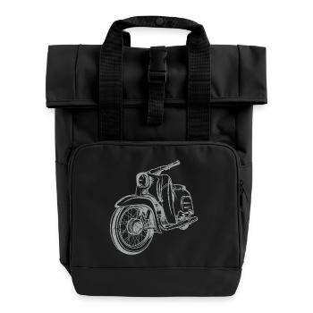 Simson Schwalbe KR51 Vintage Lineart Silhouette - Rolltop Rucksack mit zwei Griffen - Schwarz - Vorne