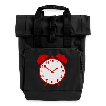 Classic alarm clock with red frame - Roll Top Backpack with Two Handles - black - Front