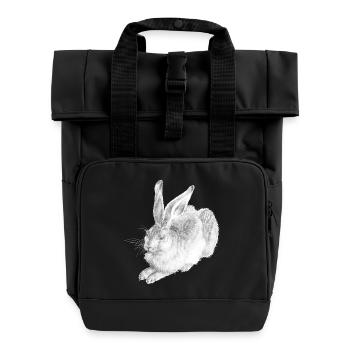 WHITE RABBIT | Snow Hare after Albrecht Dürer - Roll Top Backpack with Two Handles - black - Front