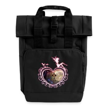 Cute little witch flying with a broom - Roll Top Backpack with Two Handles - black - Front