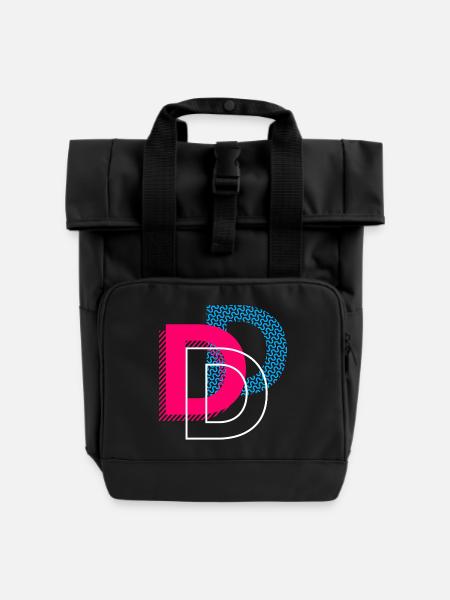 Anfangsbuchstabe D - Rolltop Rucksack mit zwei Griffen - Schwarz