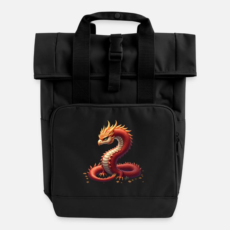 The golden serpent dragon. - Roll Top Backpack with Two Handles - black