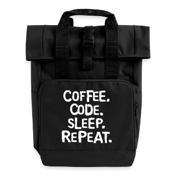 coffee code sleep - repeat programmer work - Roll Top Backpack with Two Handles - black - Front