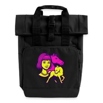 Fille Cheval Pop Art - Sac à dos Roll Top à deux anses - noir - Devant