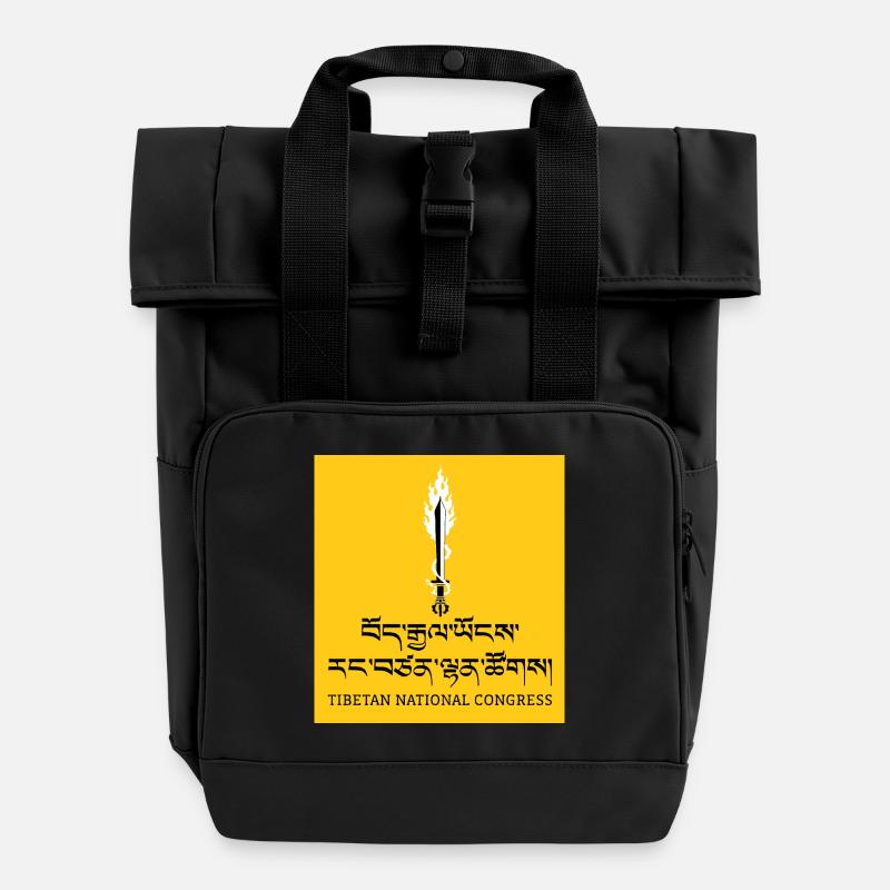 Tibetan National Congress Emblem - Roll Top Backpack with Two Handles - black