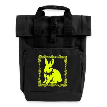 Lapin jaune fluo dans un cadre baroque - Sac à dos Roll Top à deux anses - noir - Devant