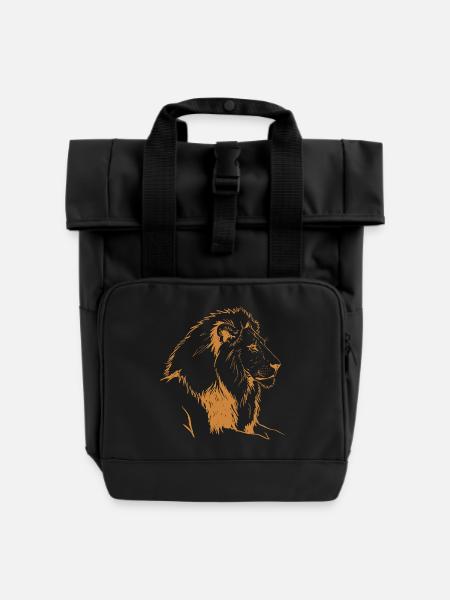 Illustration de la ligne de lion en bronze - Sac à dos Roll Top à deux anses - noir