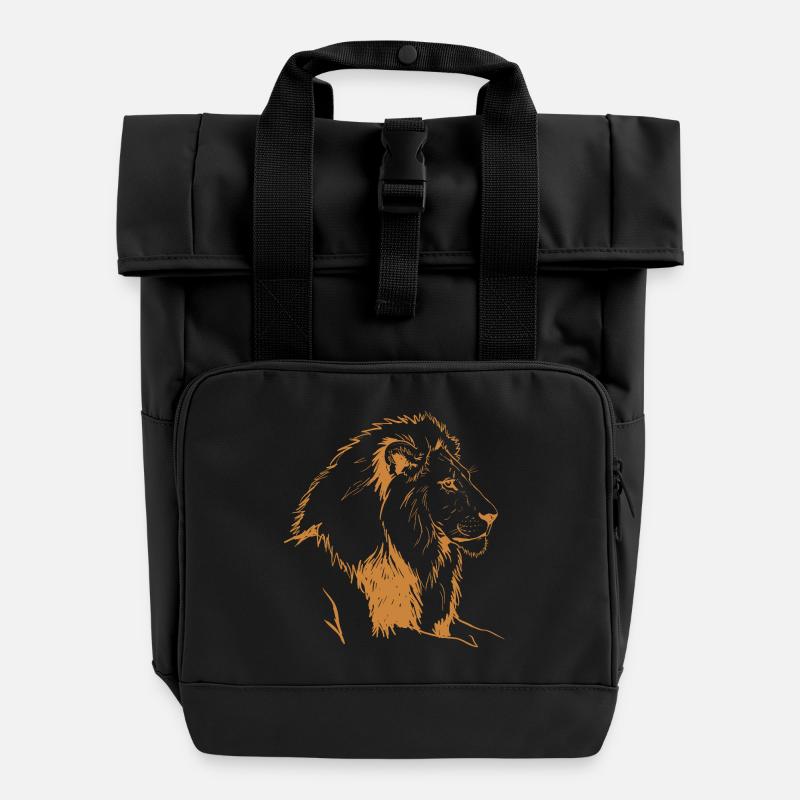 Illustration de la ligne de lion en bronze - Sac à dos Roll Top à deux anses - noir