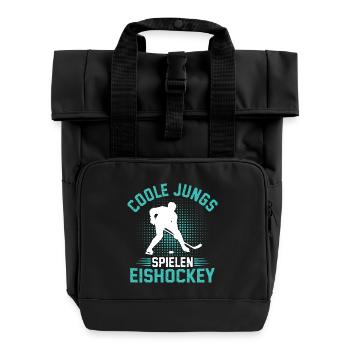Coole Jungs spielen Eishockey - Rolltop Rucksack mit zwei Griffen - Schwarz - Vorne