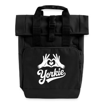 Yorkie Heart Hand Logo - Roll Top Backpack with Two Handles - black - Front