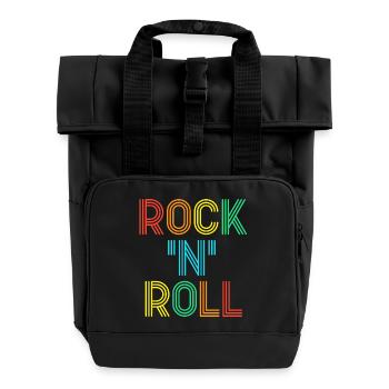 Rock'N'Roll Multicolored Retro Neon Text - Roll Top Backpack with Two Handles - black - Front