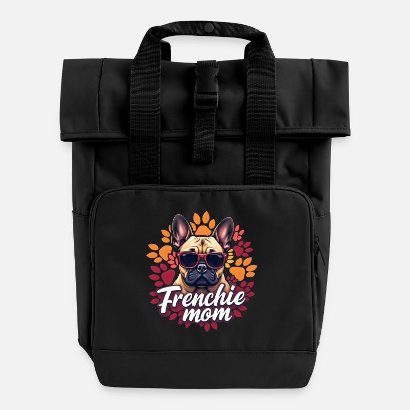 Frenchie Mom - Rolltop Rucksack mit zwei Griffen - Schwarz