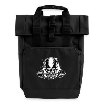 dumbbell skull fitness - Roll Top Backpack with Two Handles - black - Front