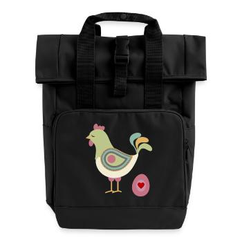 Henne mit Ei - Rolltop Rucksack mit zwei Griffen - Schwarz - Vorne
