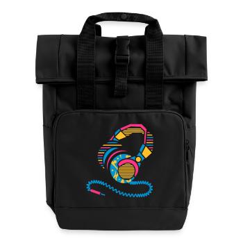 Kopfhörer Muster und Streifen - Rolltop Rucksack mit zwei Griffen - Schwarz - Vorne