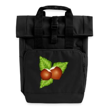 zwei leuchtend braune Haselnüsse mit Blätter - Rolltop Rucksack mit zwei Griffen - Schwarz - Vorne
