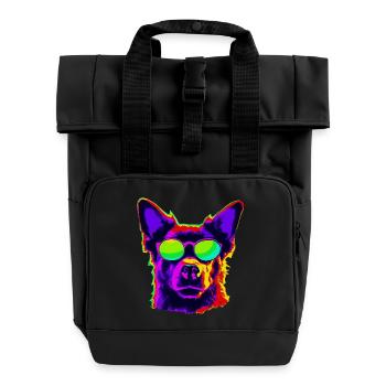 Stylish four-legged friend with sunglasses - Roll Top Backpack with Two Handles - black - Front
