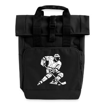 Eishockey Spieler Polygon Sport Design - Roll Top Backpack with Two Handles - black - Front