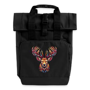 Deer - Roll Top Backpack with Two Handles - black - Front