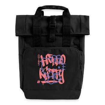 Hello Kitty With Graffiti Style Lettering - Roll Top Backpack with Two Handles - black - Front
