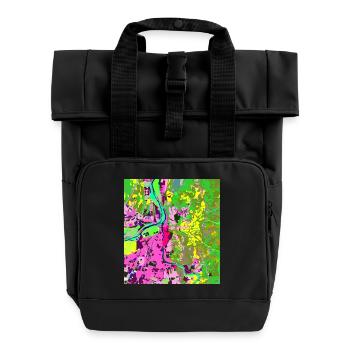 Neonfarbene Stadt-Vibes - Rolltop Rucksack mit zwei Griffen - Schwarz - Vorne