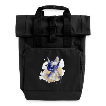 Sphynx Katzenkunst Aquarell - Rolltop Rucksack mit zwei Griffen - Schwarz - Vorne