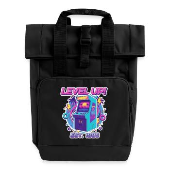 Level Up 1985 – Retro Arcade Automat Design - Rolltop Rucksack mit zwei Griffen - Schwarz - Vorne