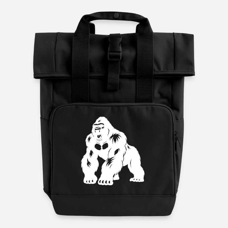 Silhouette Gorille dos argenté - Sac à dos Roll Top à deux anses - noir