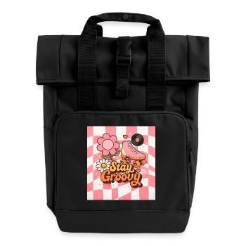 Rosa Retro-Rollschuhe - Rolltop Rucksack mit zwei Griffen - Schwarz - Vorne