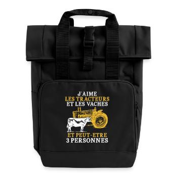 J'aime les tracteurs et les vaches - Sac à dos Roll Top à deux anses - noir - Devant