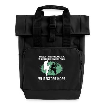 Lineman Storm Wind Rain Hope Power Restoration - Roll Top Backpack with Two Handles - black - Front