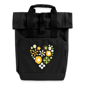 Heart Flowers - Roll Top Backpack with Two Handles - black - Front