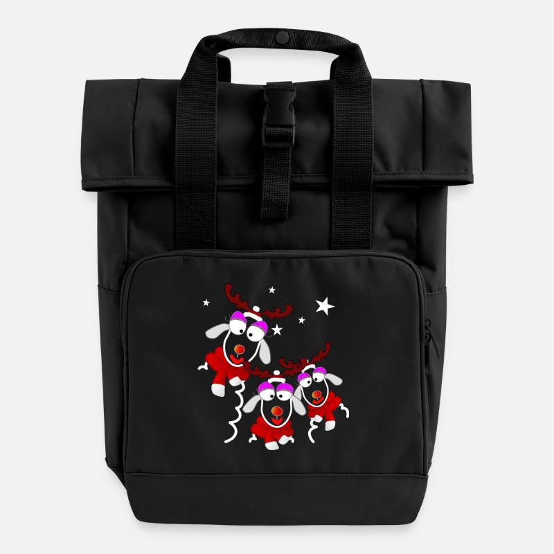 Reindeer Ladies Christmas - Roll Top Backpack with Two Handles - black