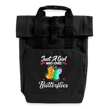 Only one girl loves butterflies spring - Roll Top Backpack with Two Handles - black - Front